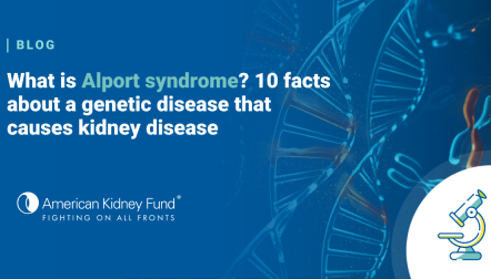 DNA strands and X chromosomes with blue text overlay, "What is Alport syndrome? 10 facts"
