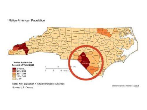 Population map for North Carolina