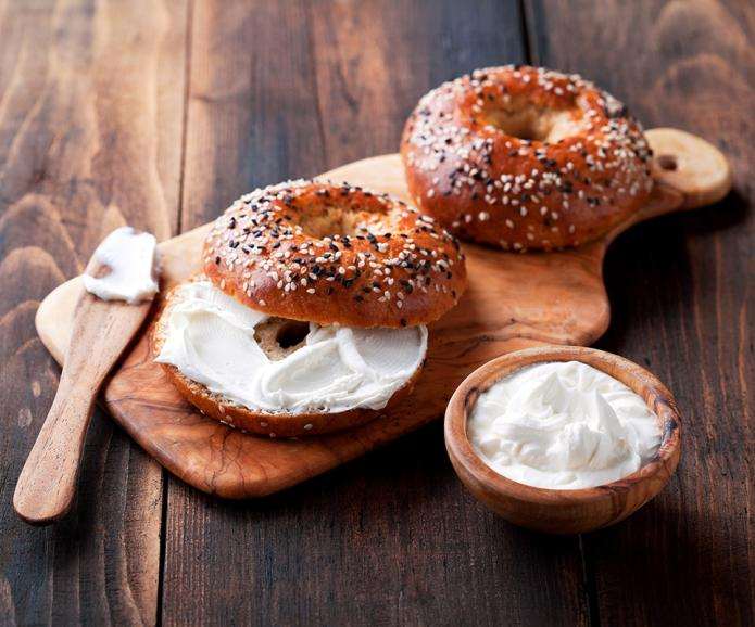 A bagel with cream cheese
