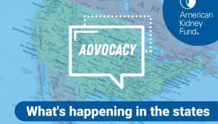Map of the United States with speech bubble with "Advocacy" 