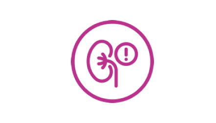 Icon of kidney and exclamation point