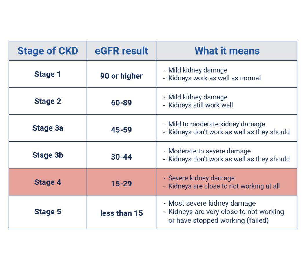 Chart of stage 4 kidney disease