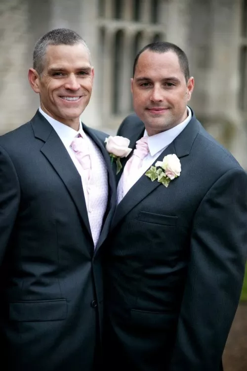 Brothers in wedding tuxedos