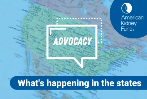 Map of the United States with speech bubble with "Advocacy"
