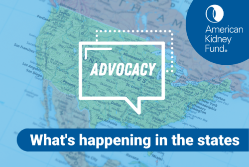 Map of the United States with speech bubble with "Advocacy" 