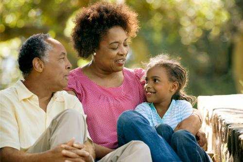 black grandparents with granddaughter on lap shutterstock 1310443627