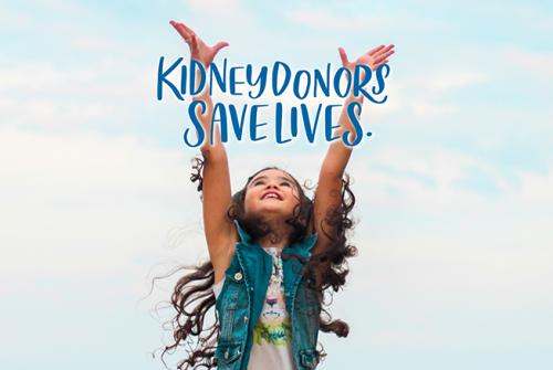 Young girl with Kidney Donors Save Lives text