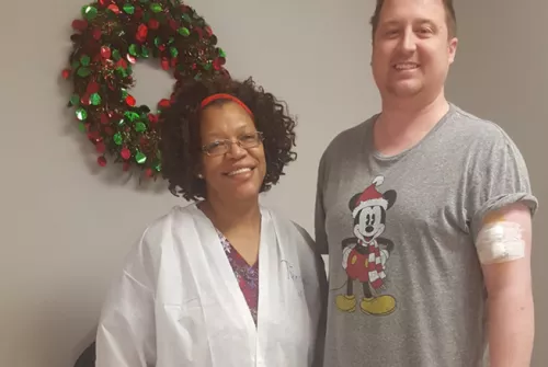 Steve Winfree with a nurse