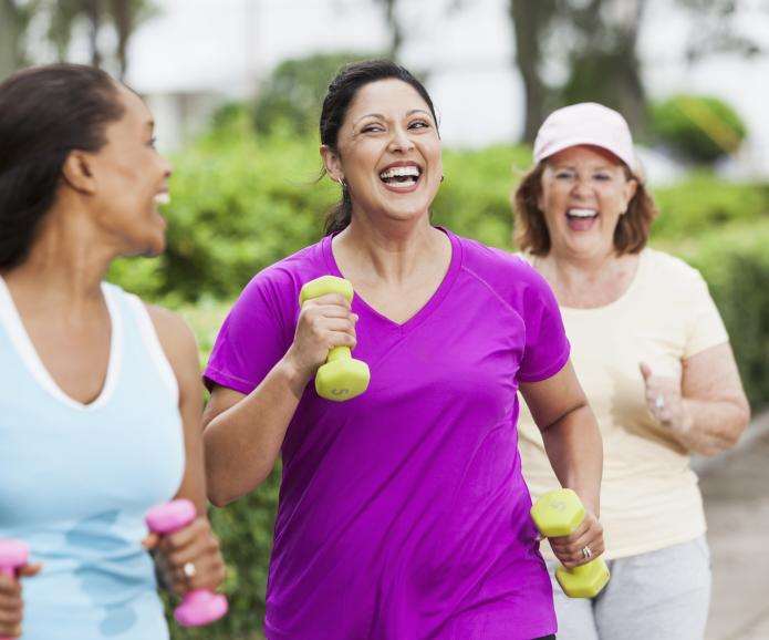 happy women exercising