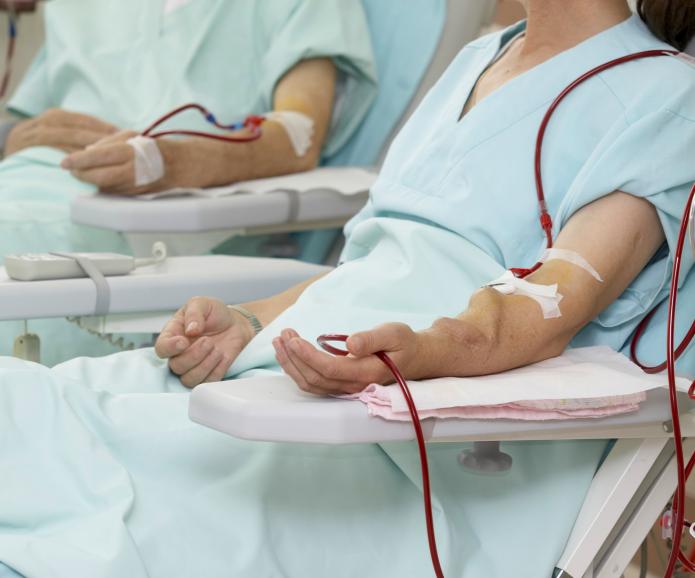 two patients getting dialysis clinic