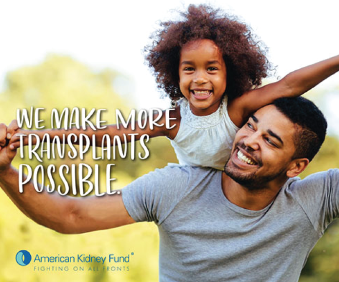 Dad and daughter - words on image say We Make More Transplants Possible