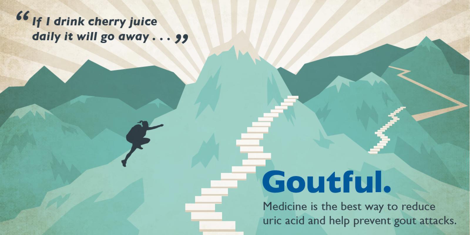 Man climbing mountain to symbolize overcoming myths about gout