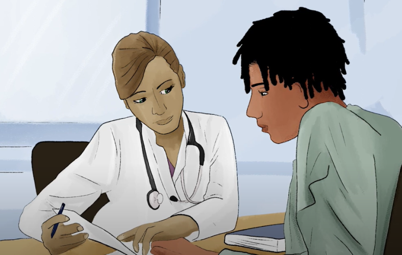Illustration of Curtisha talking with a doctor