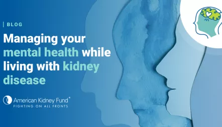 Blue paper cutouts as face profiles, blue overlay with text