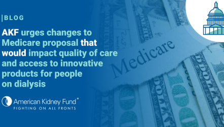 100 dollar bills with a strip of paper that says Medicare with blue text overlay "AKF urges changes to Medicare proposal"