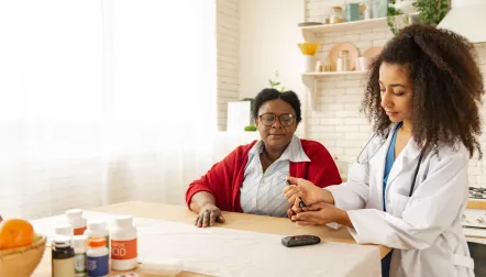nurse cheery room takes blood diabetes